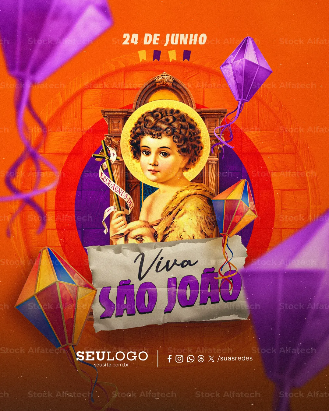 24 de junho em evidência: arte temática de São João com visual vibrante e tradicional — Psd feed 100% editável