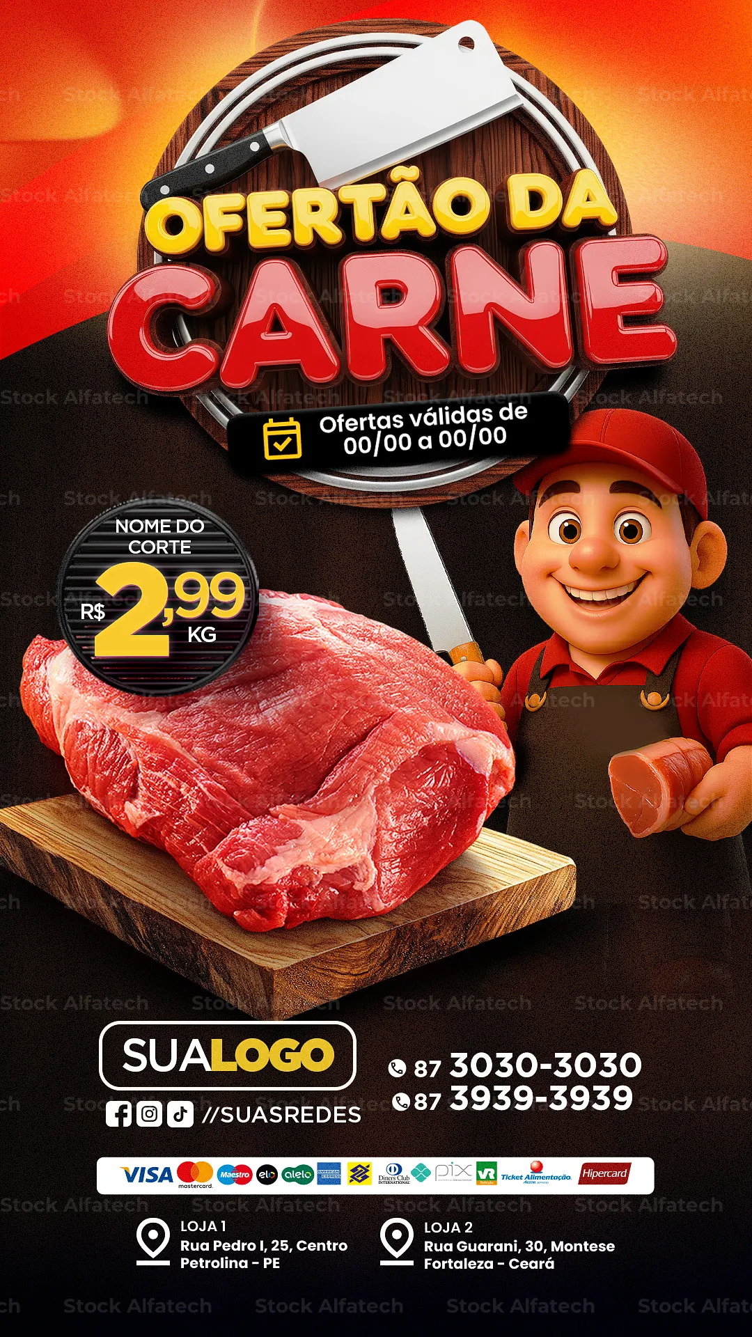 Ofertão da carne com chamada forte para açougue — Psd flyer 100% editável