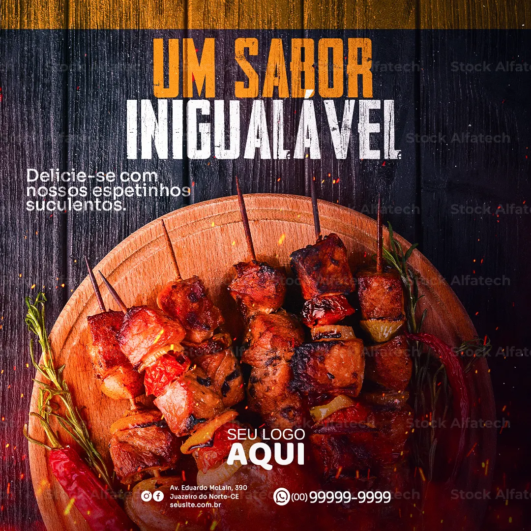Psd flyer 100% editável para espetinho com sabor de churrasco