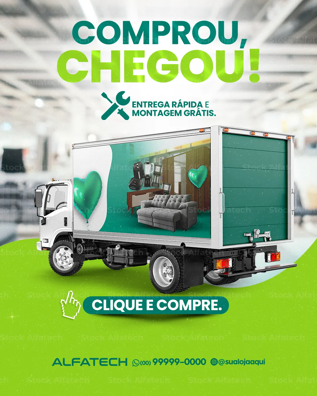 Comprou, chegou: entrega rápida e montagem grátis para sua casa — Psd feed 100% editável