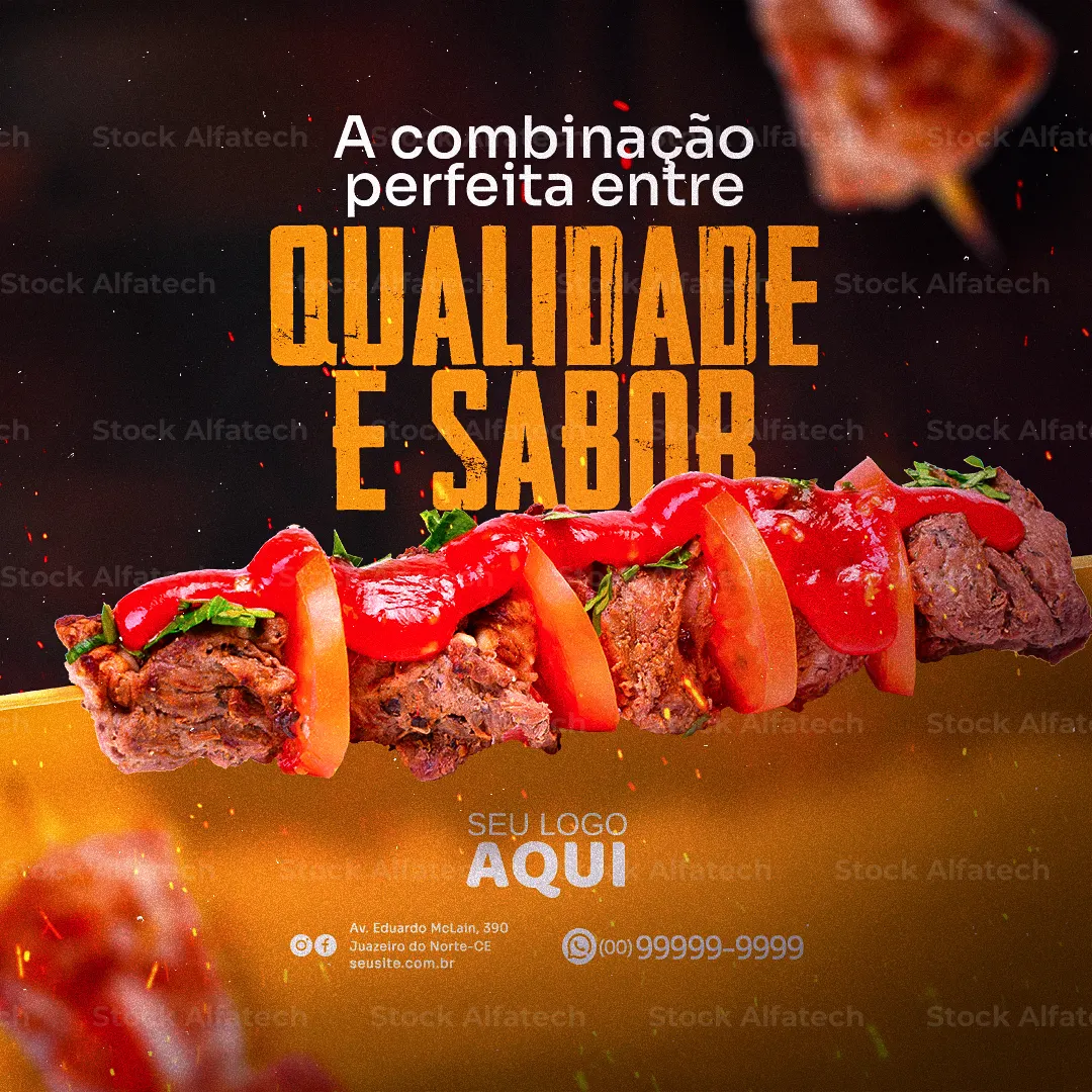 Espetinho de carne no capricho em Psd flyer 100% editável