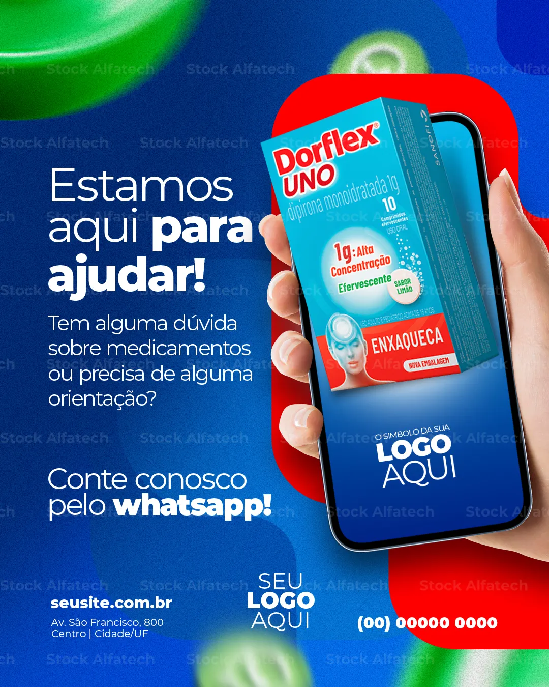 Atendimento pelo WhatsApp para tirar dúvidas na farmácia — Psd flyer 100% editável