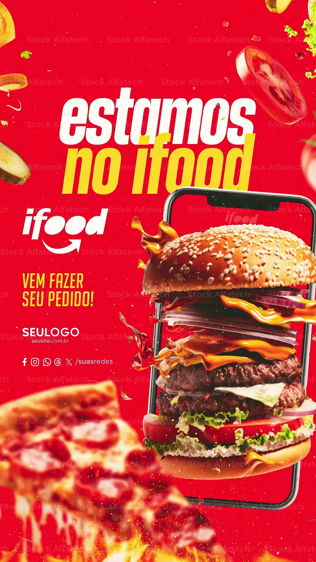 Storys Entrega Gratuita Delivery Promoção de Pizza After Effects Projeto 100% Editável