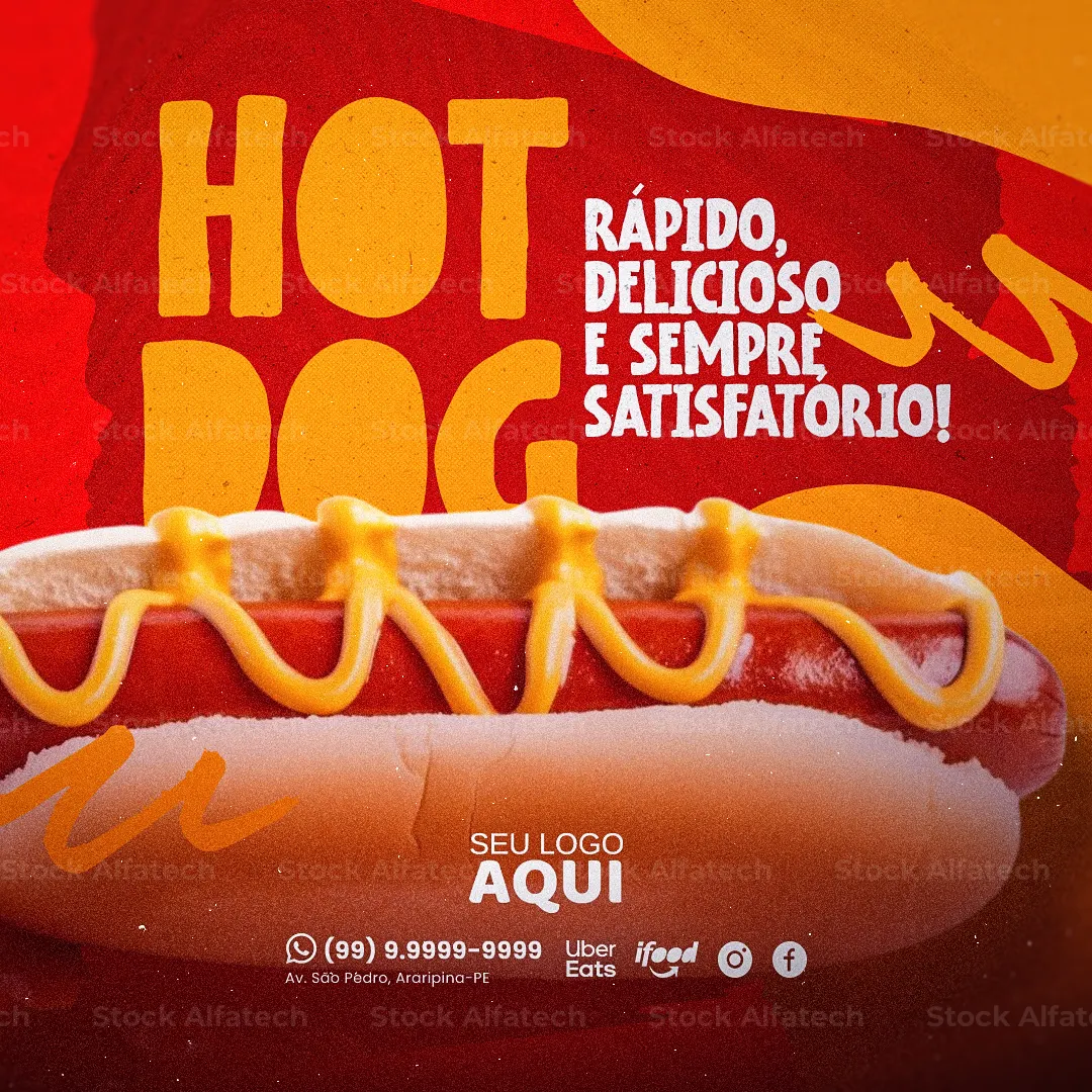 Hotdog completo para noite de lanches em Psd flyer 100% editável