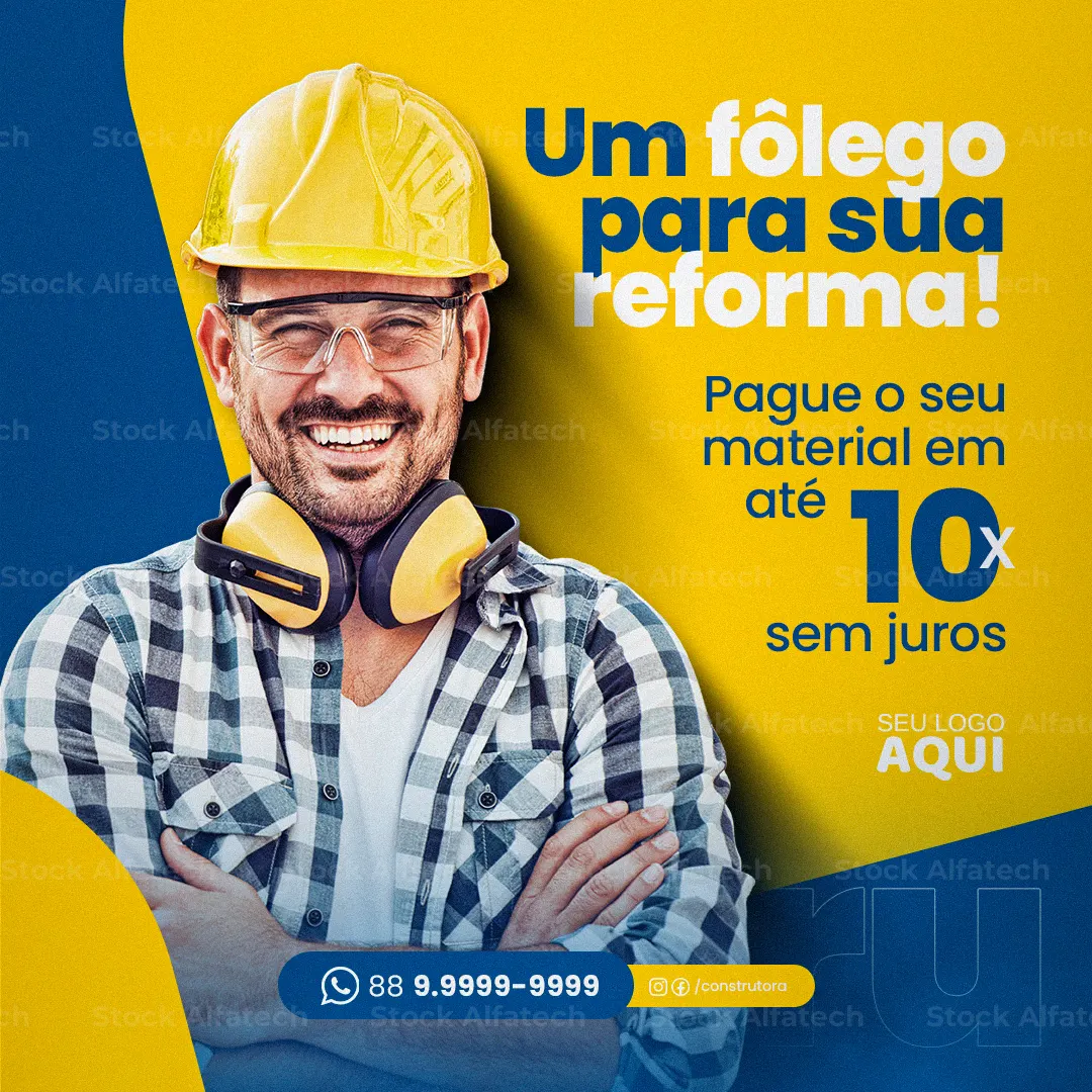 Psd flyer 100% editável para material de construção com ofertas para sua obra