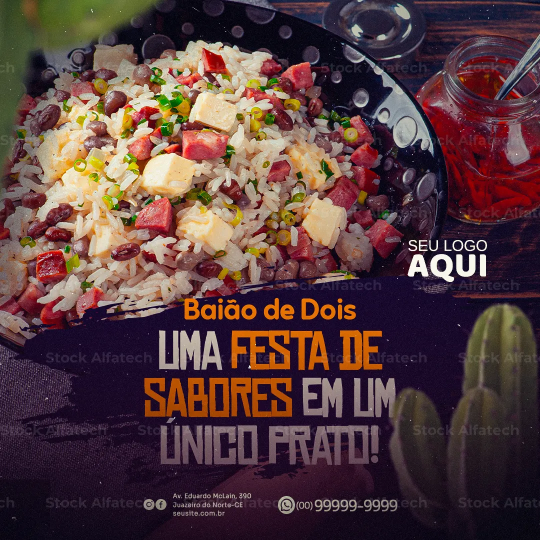 Comida caseira com baião de dois em Psd flyer 100% editável