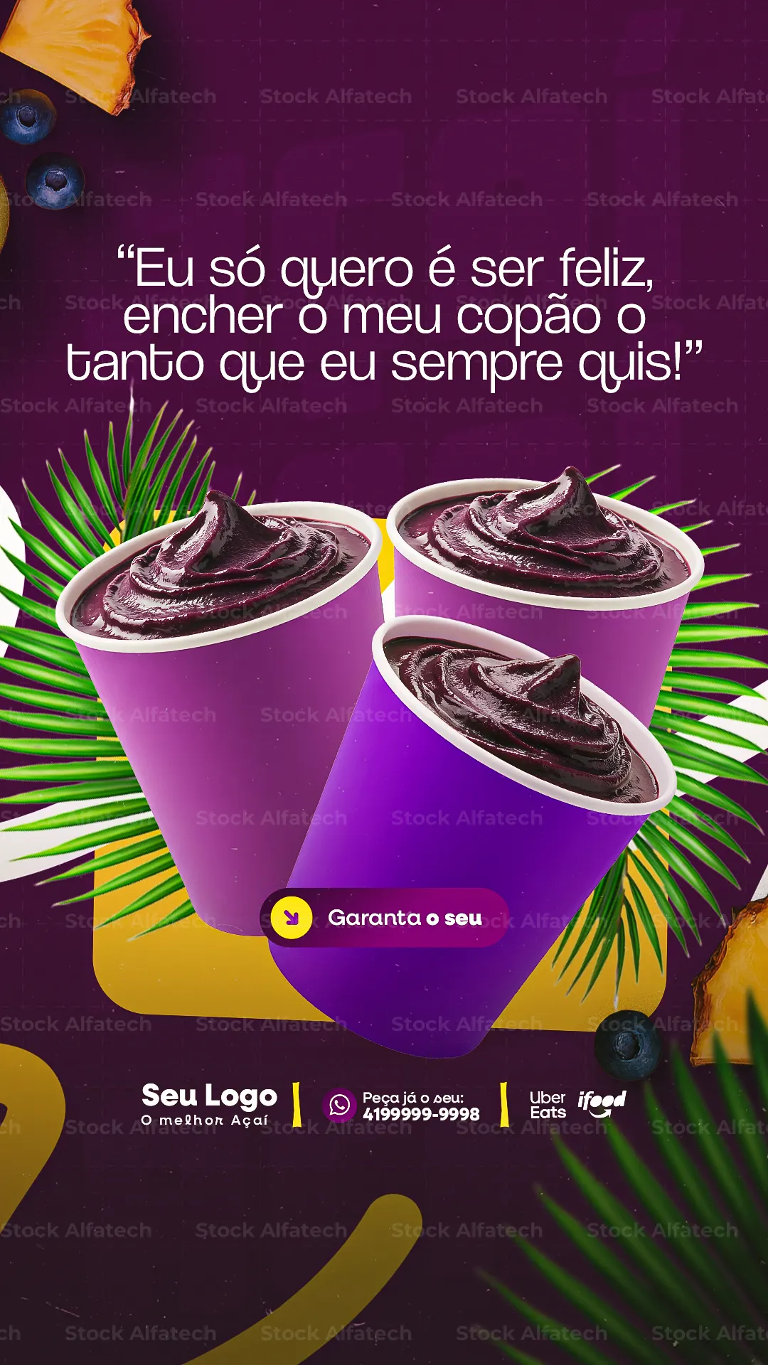 Copão de felicidade com açaí cremoso para adoçar o dia — Psd flyer 100% editável