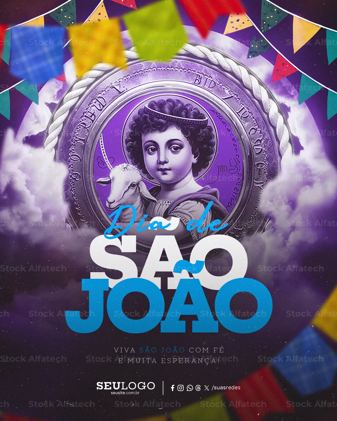 Dia de São João com atmosfera celestial: layout criativo para campanhas religiosas e comemorativas — Psd feed 100% editável