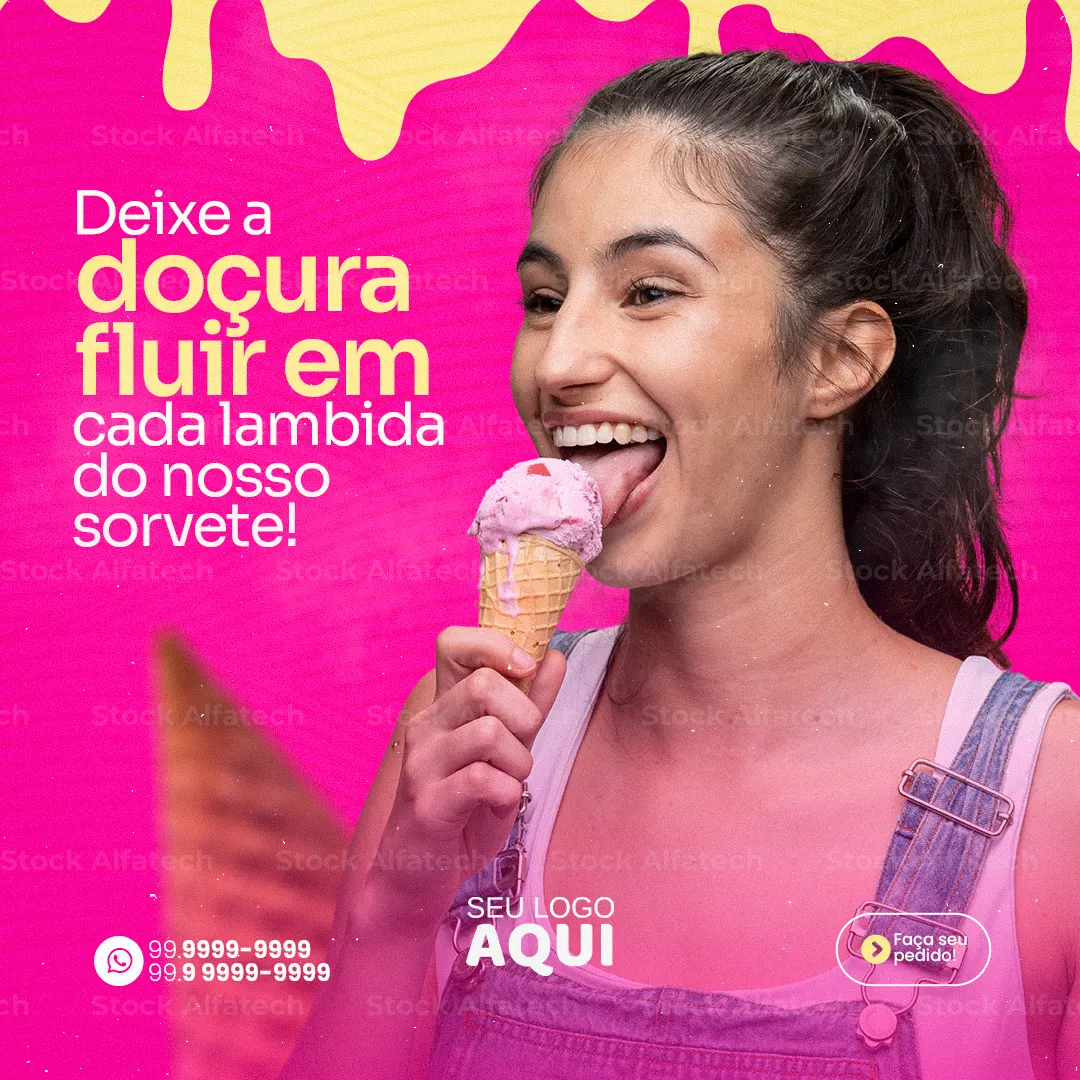 Psd flyer 100% editável para sorvete com calda e confeitos