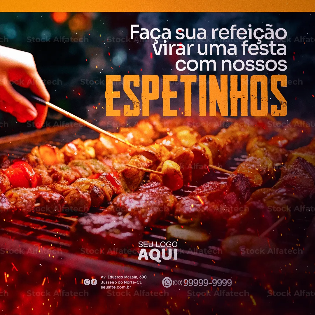 Psd flyer 100% editável para espetinho saboroso e completo