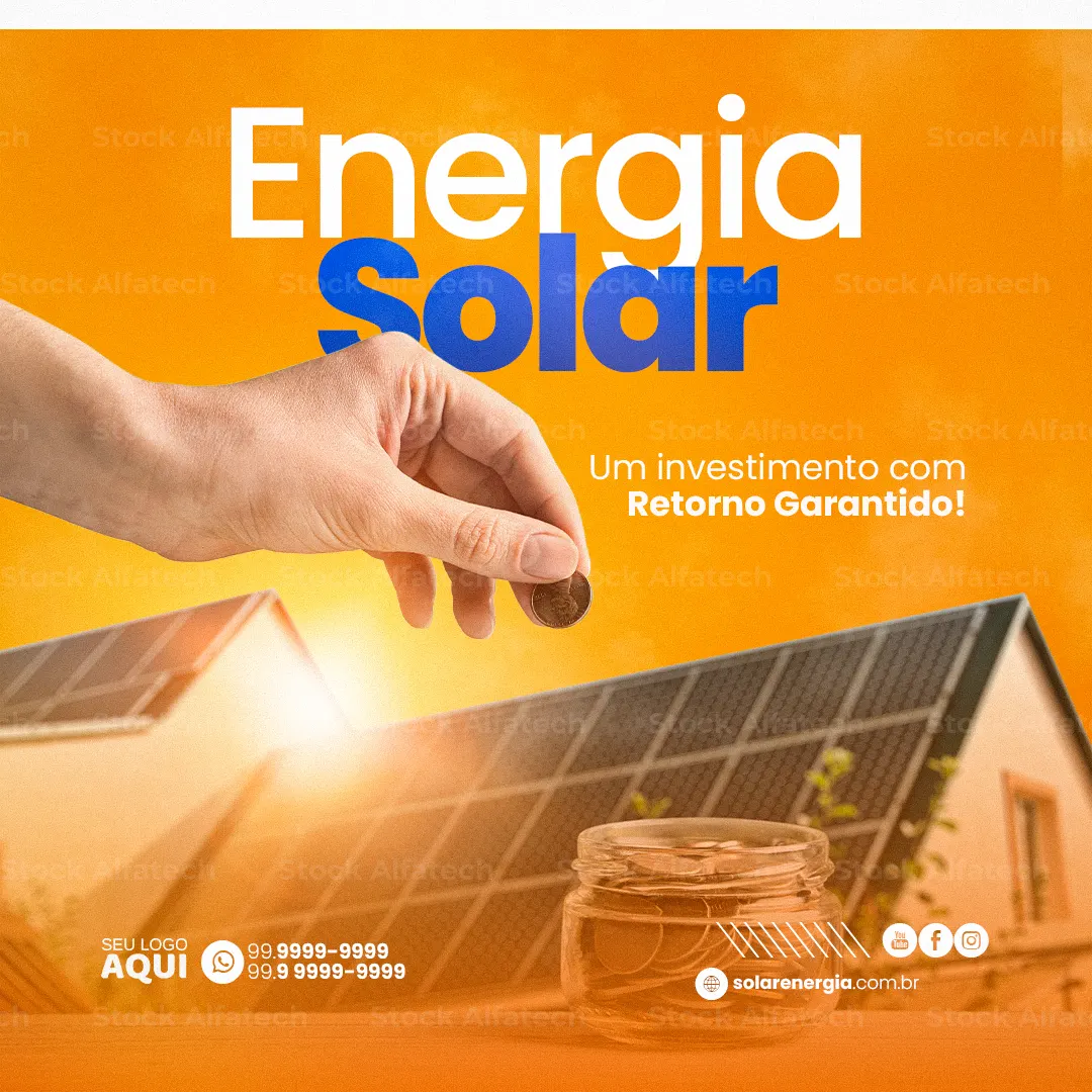 Energia solar para reduzir seus gastos em Psd flyer 100% editável