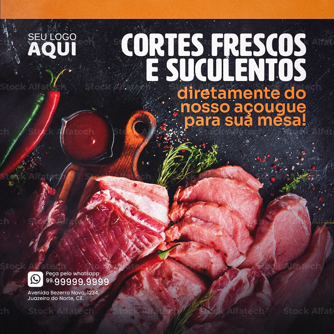 Psd flyer 100% editável para açougue com carnes frescas e selecionadas
