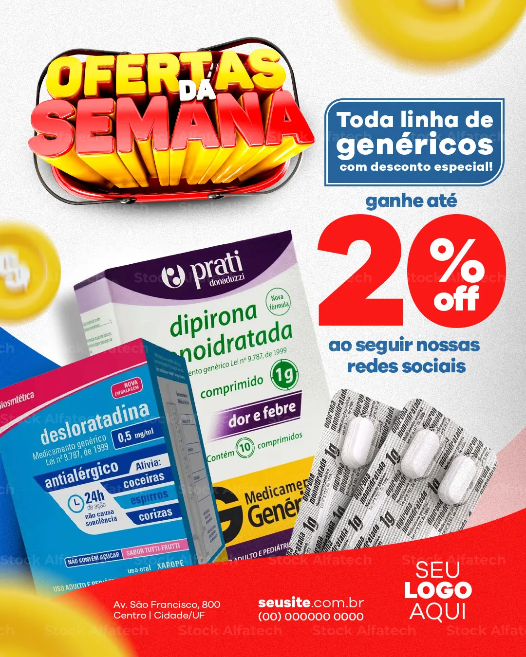 Semana de ofertas na farmácia com descontos que chamam atenção no Feed — Psd flyer 100% editável