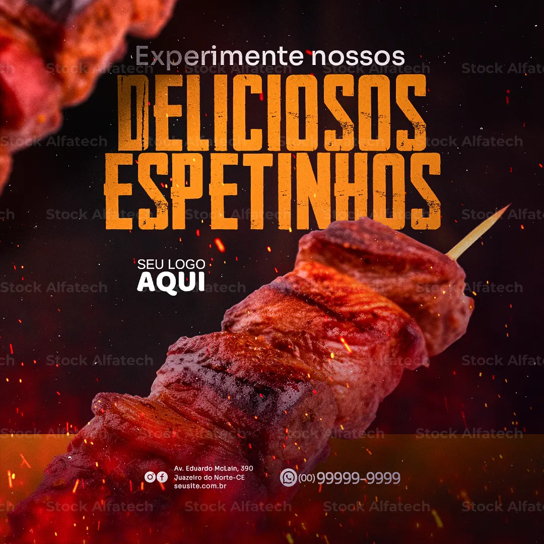 Psd flyer 100% editável para espetinho com farofa e vinagrete