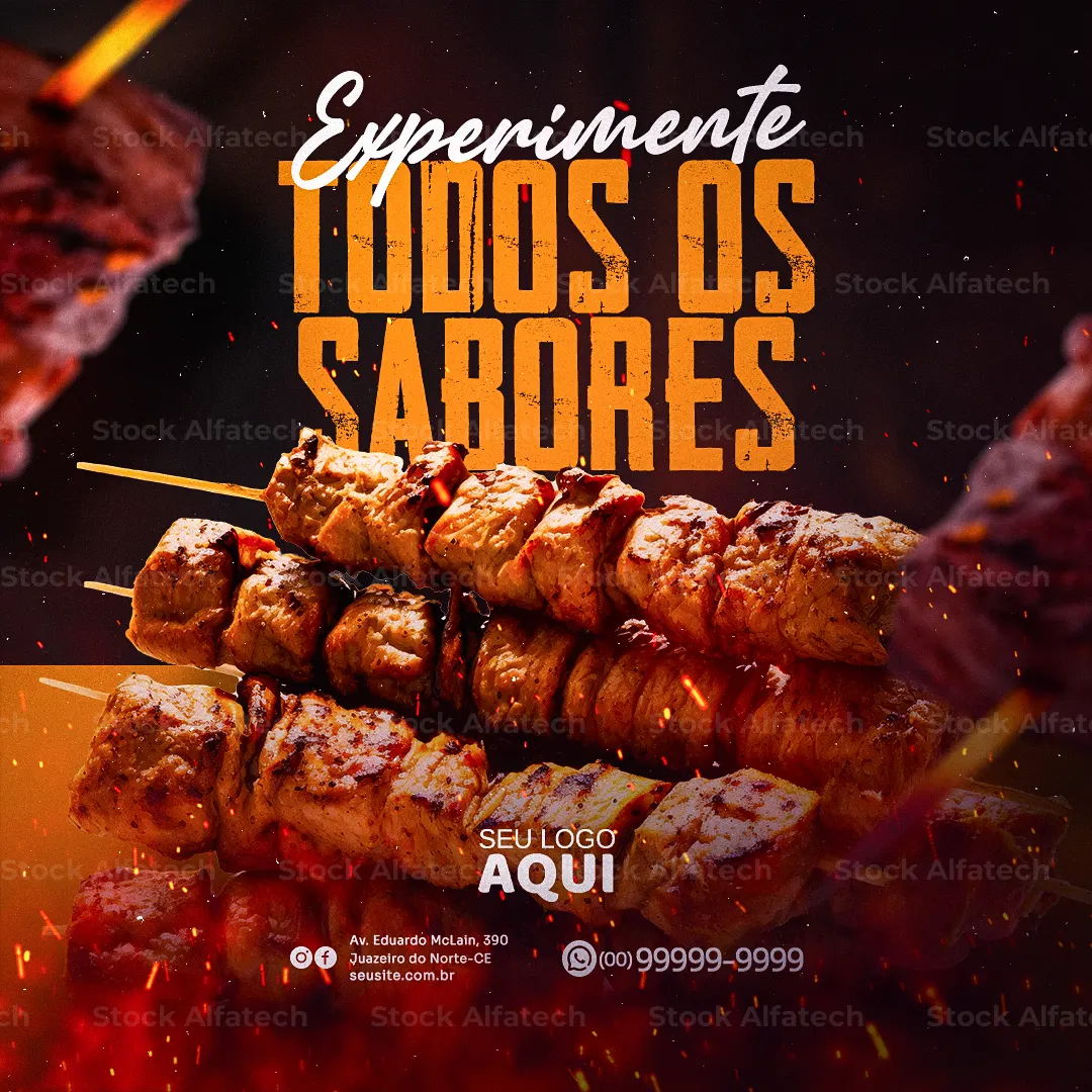 Espetinho completo para happy hour em Psd flyer 100% editável