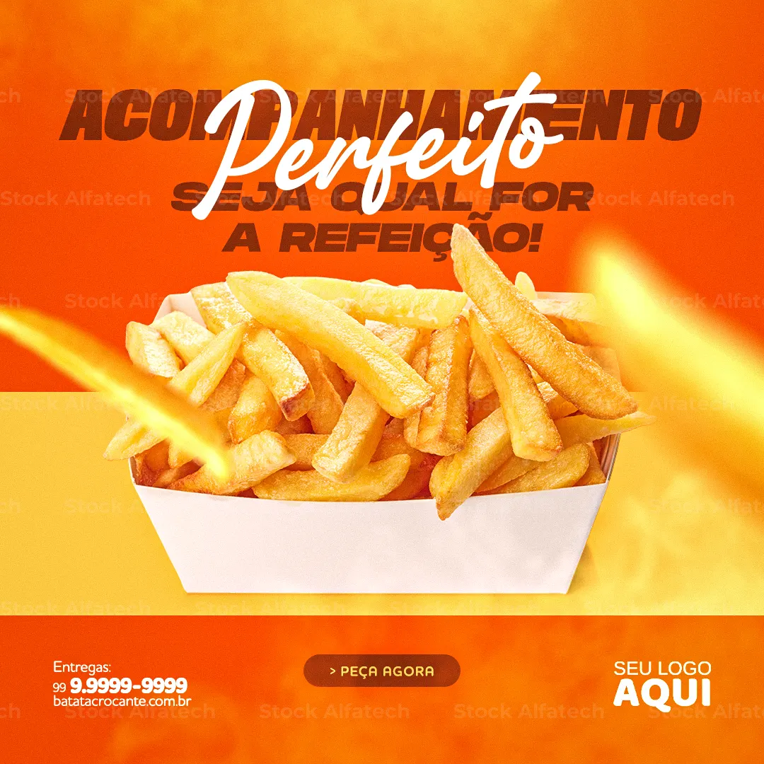 Batata frita sequinha e dourada em Psd flyer 100% editável
