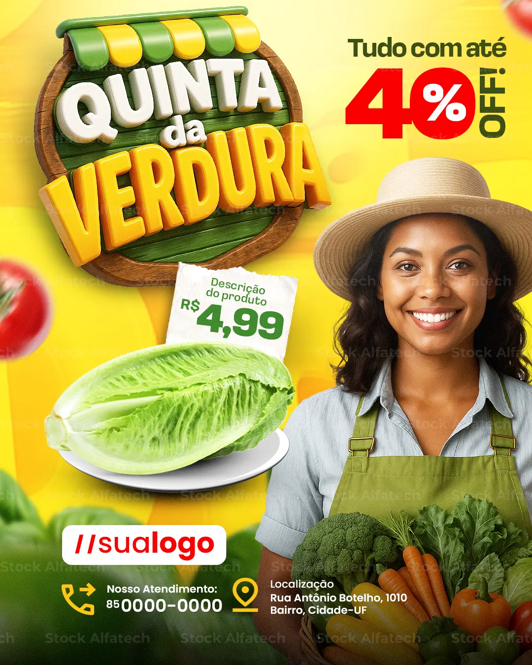 Quinta da verdura com frescor, economia e apelo popular — Psd feed 100% editável