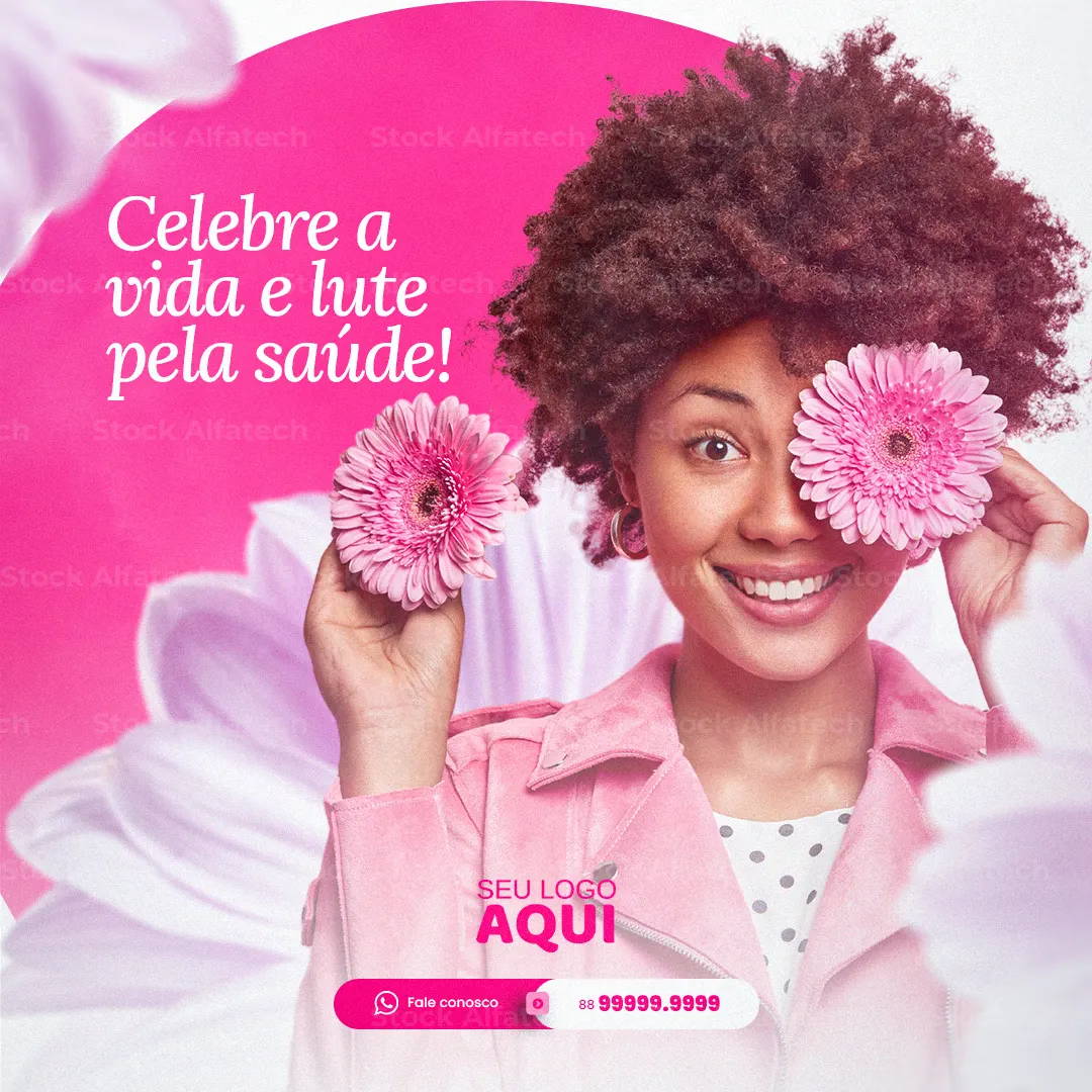 Outubro Rosa com laço e flores — Psd flyer 100% editável