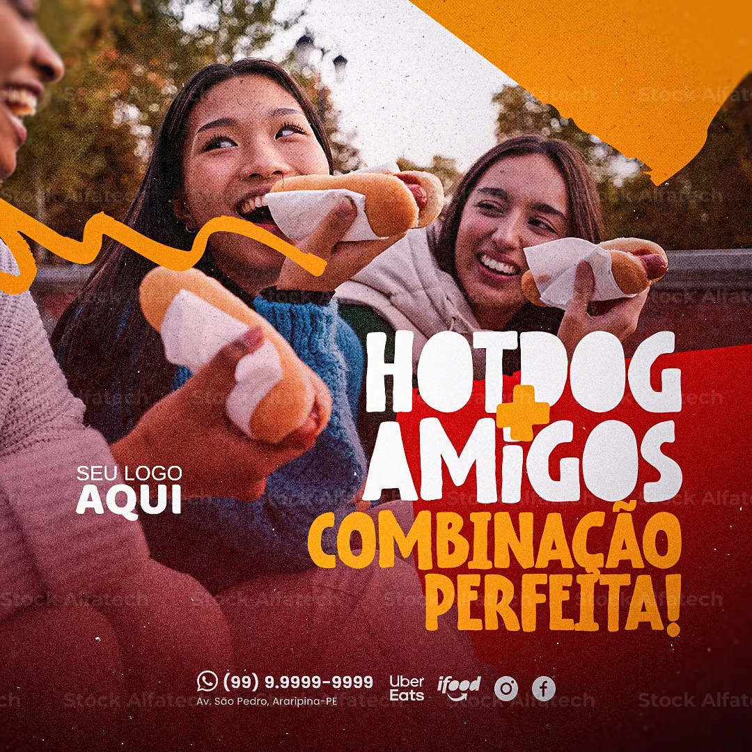 Cachorro quente para lanche, festa e delivery em Psd flyer 100% editável
