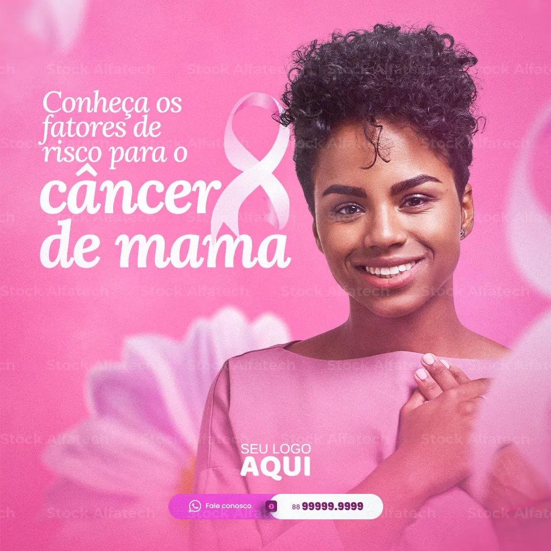 Psd flyer 100% editável com laço rosa e mensagem de prevenção