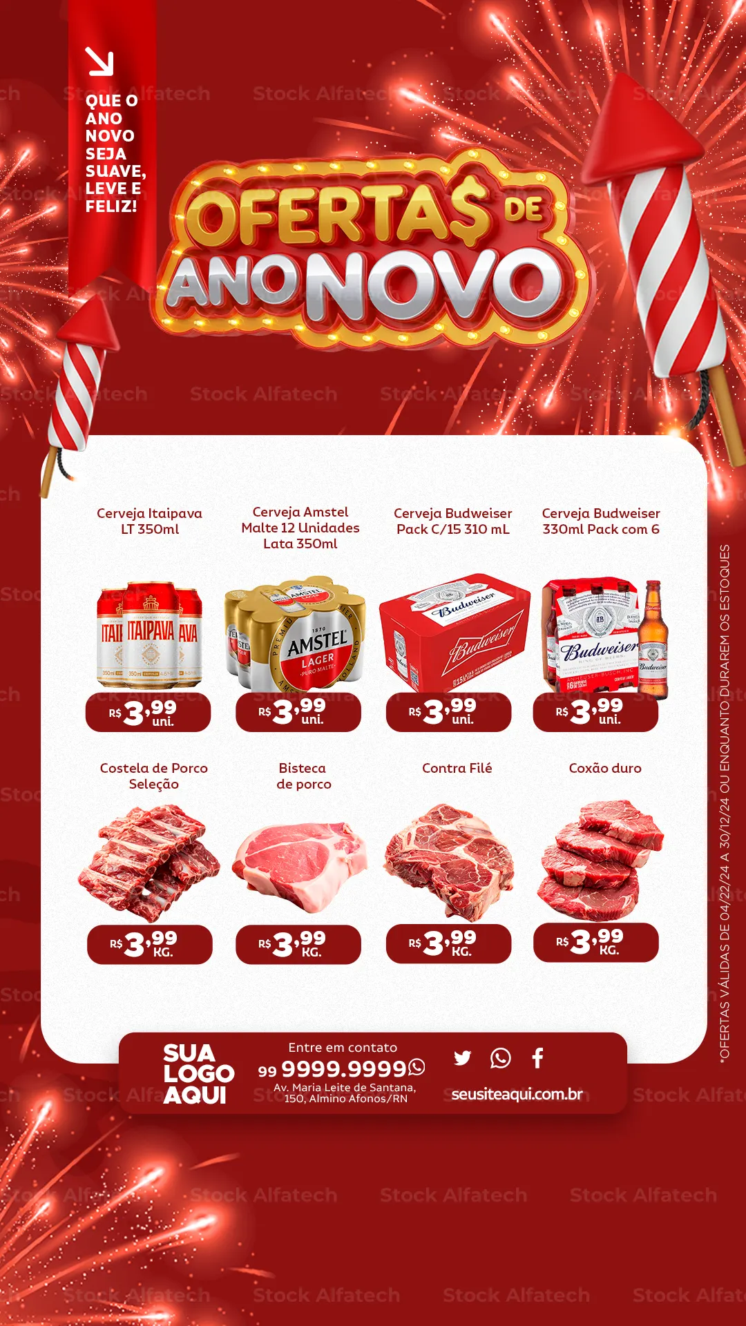 Ofertas de Ano-Novo para supermercado e açougue — Psd flyer 100% editável