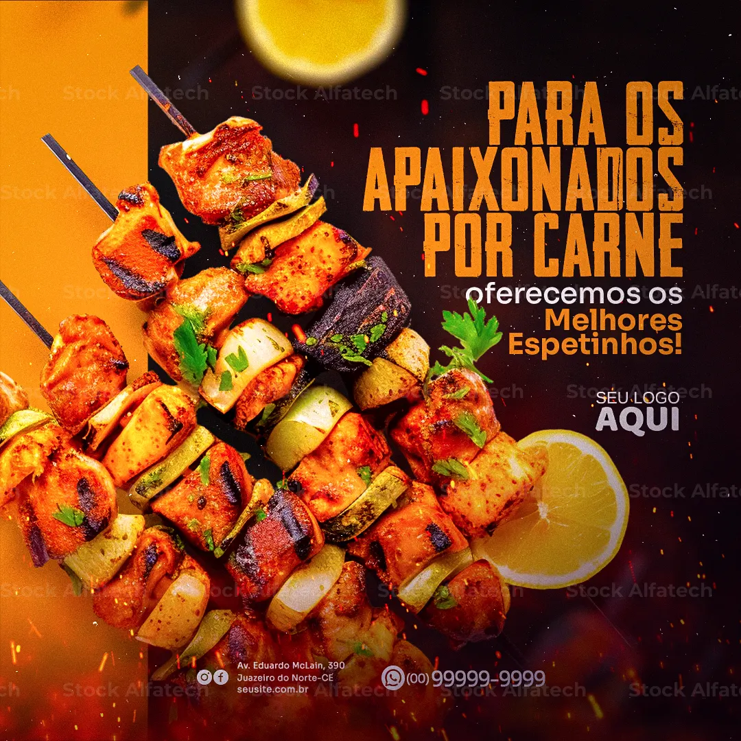 Espetinho de frango, carne e linguiça em Psd flyer 100% editável