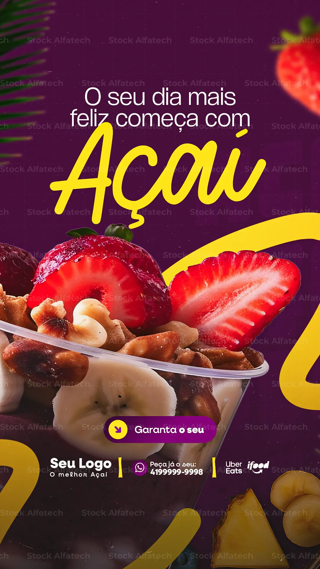 Seu dia mais feliz começa com uma boa dose de açaí — Psd flyer 100% editável