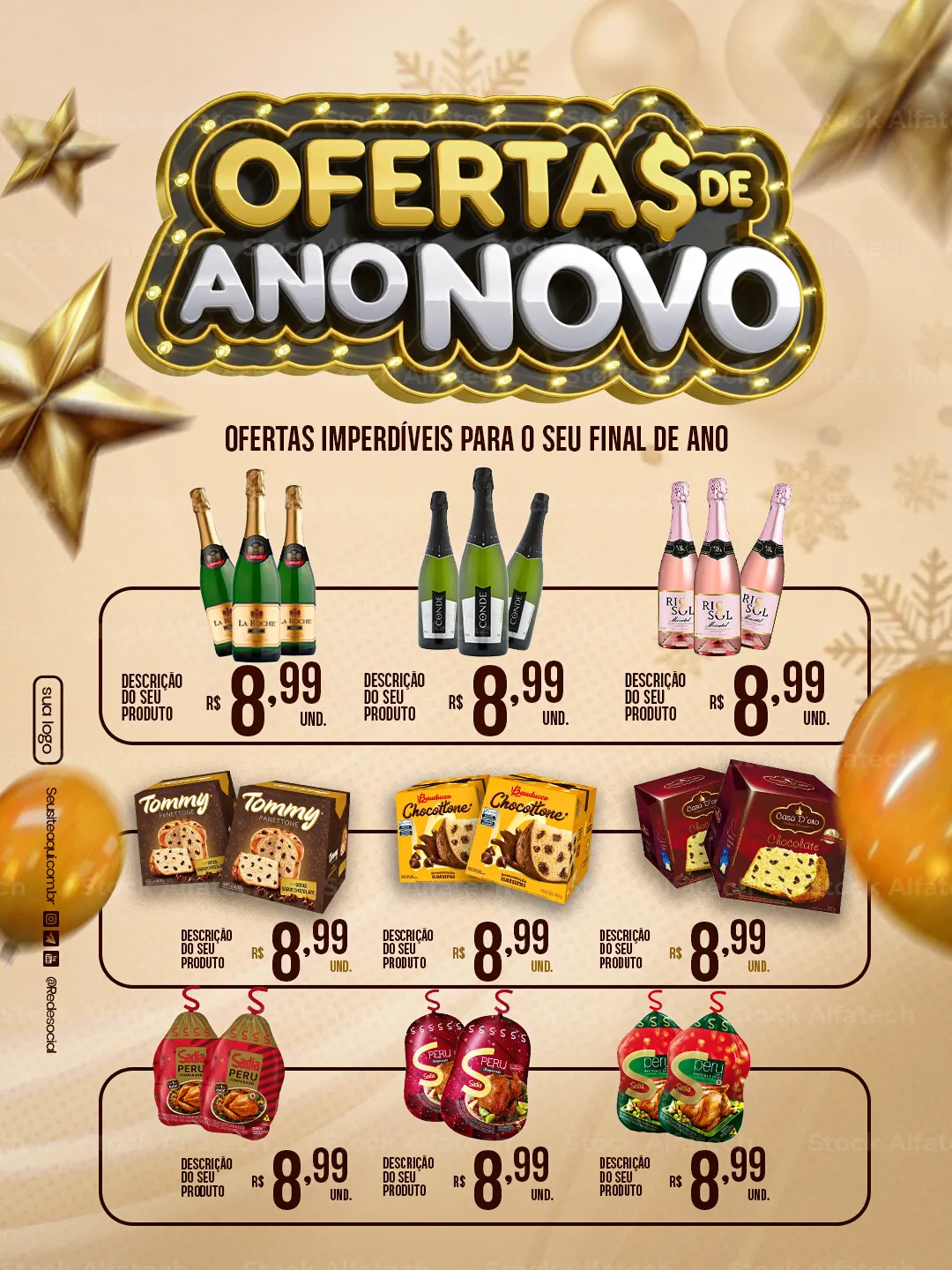 Ano Novo com visual clean e brilho dourado para encantar no feed — Psd feed 100% editável