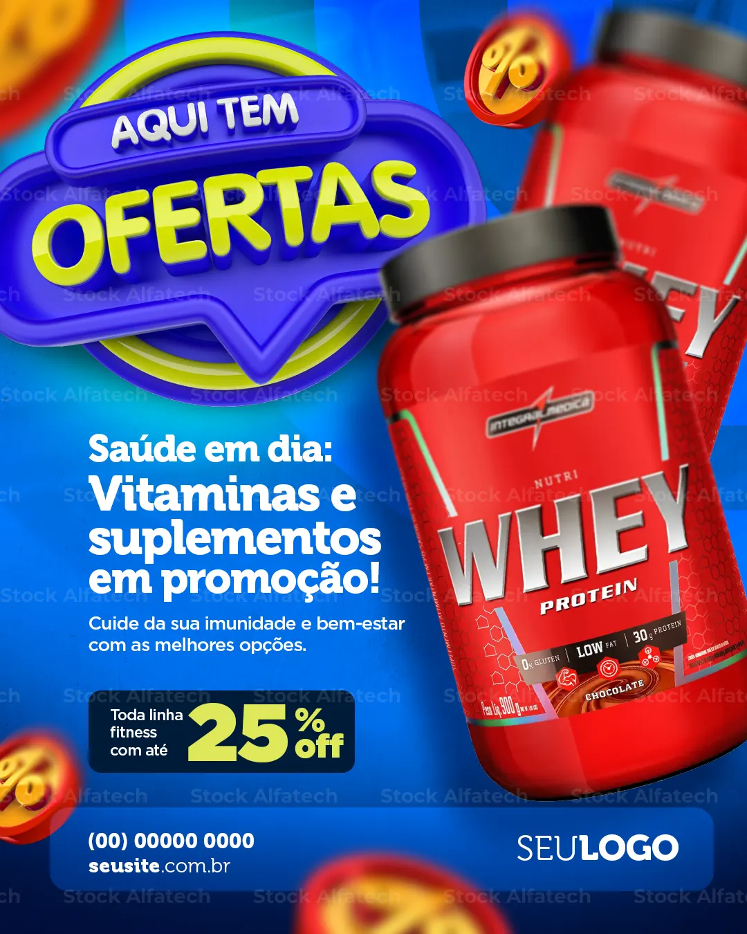Saúde em dia com vitaminas, suplementos e promoção no Feed — Psd flyer 100% editável