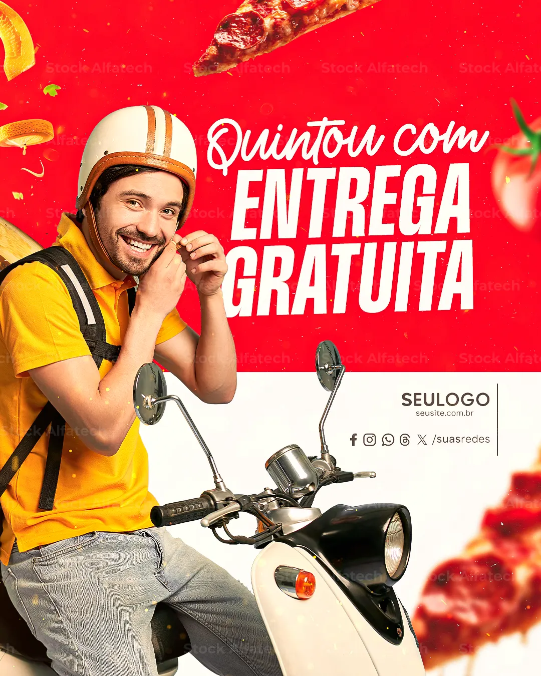 Comida boa na porta de casa com arte de delivery — Psd flyer 100% editável
