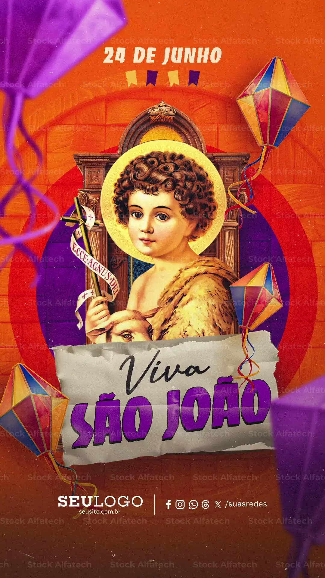 Reels São João 24 Jun Lettering 3D Sanfona e Lampião After Effects Projeto Editável