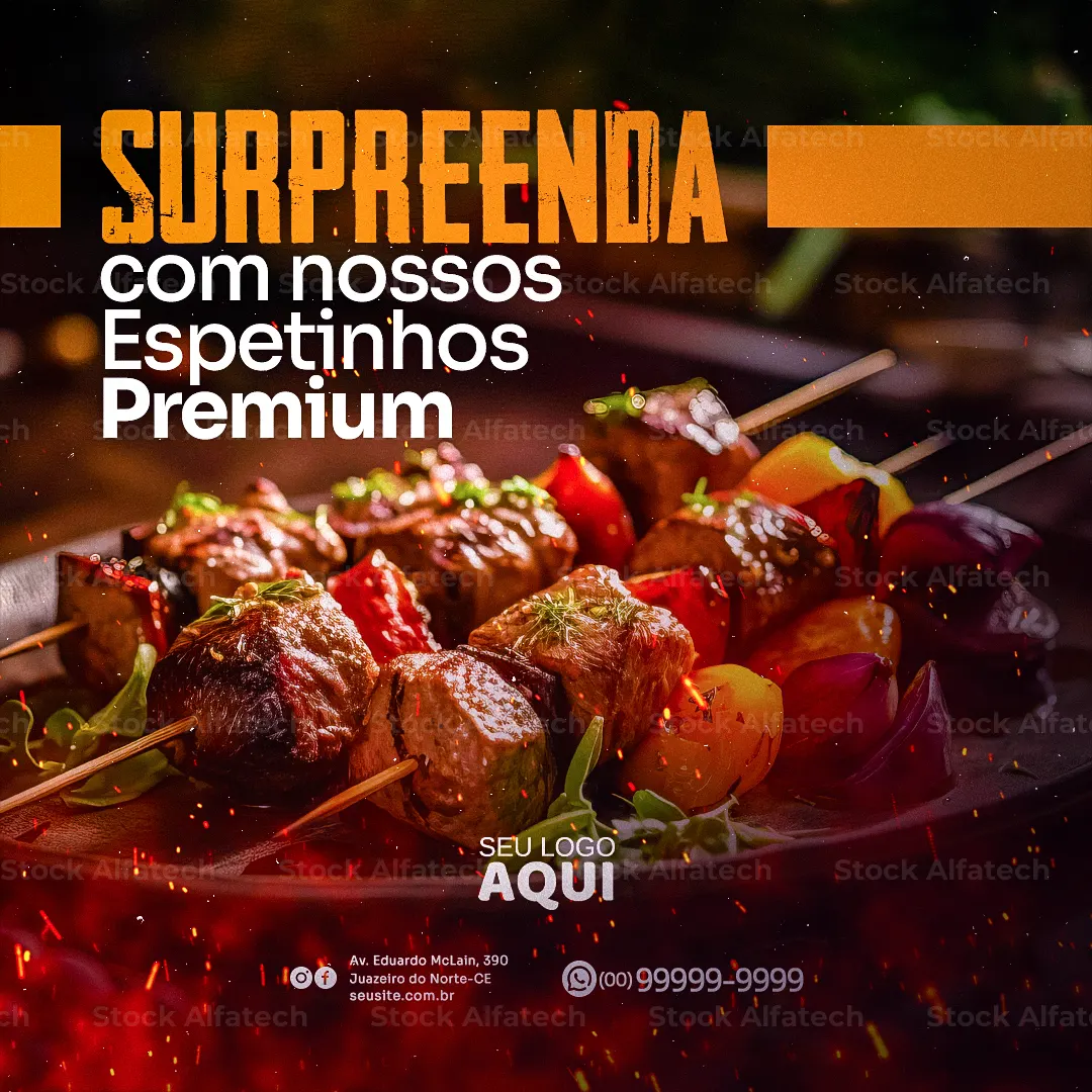 Espetinho para bar, festa e delivery em Psd flyer 100% editável