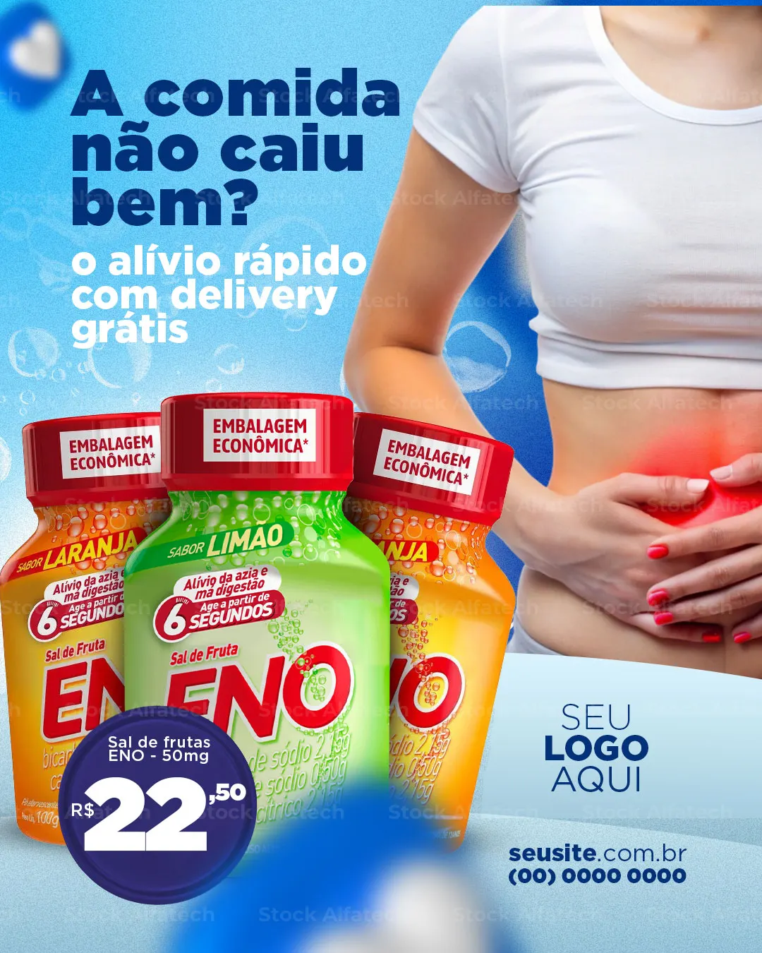 Comida caiu mal? Chamada criativa para farmácia delivery — Psd flyer 100% editável