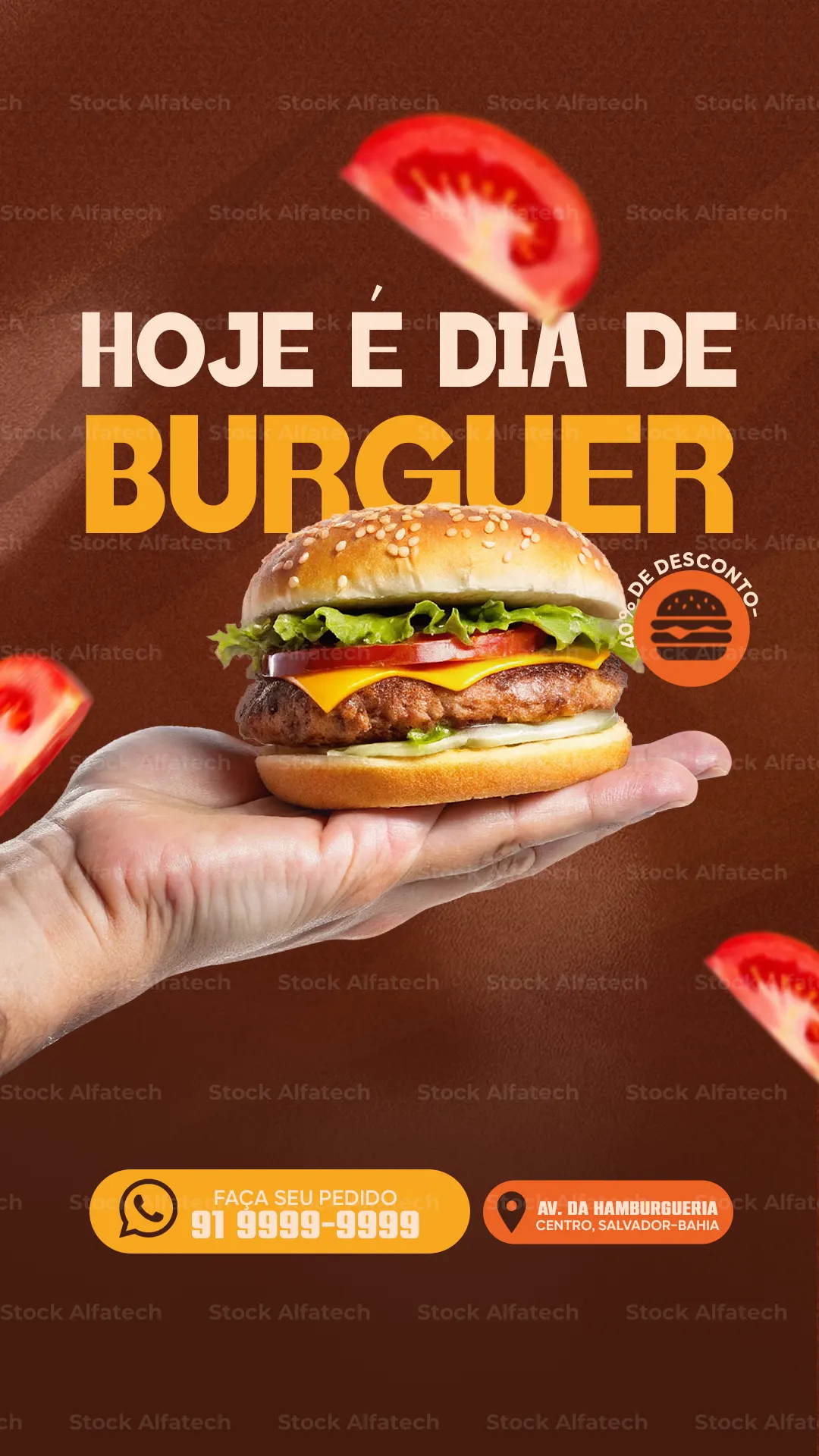 Hamburgueria com chamada promocional em versão Stories