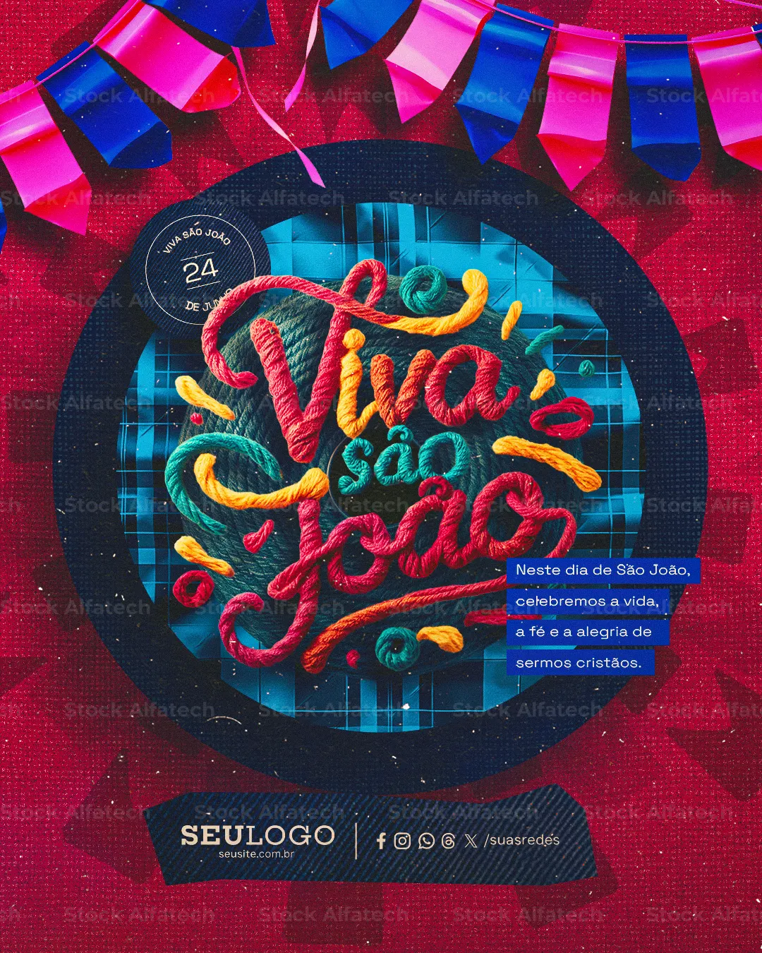 Viva São João em grande estilo: composição colorida e marcante para destacar sua campanha — Psd feed 100% editável