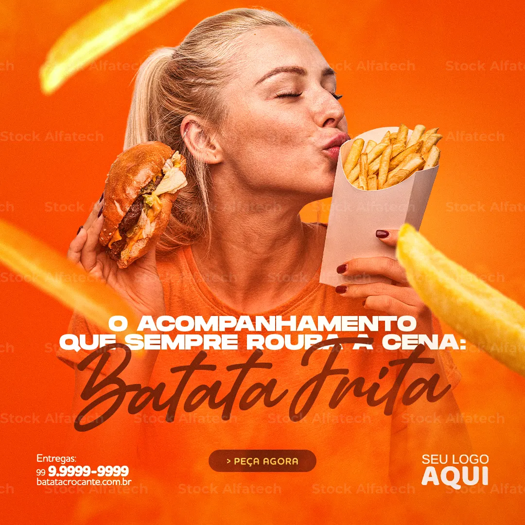 Batata frita para petisco, lanche e acompanhamento em Psd flyer 100% editável