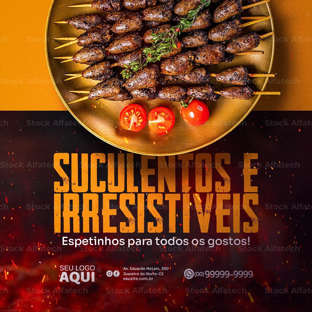 Psd flyer 100% editável com oferta de espetinho promocional