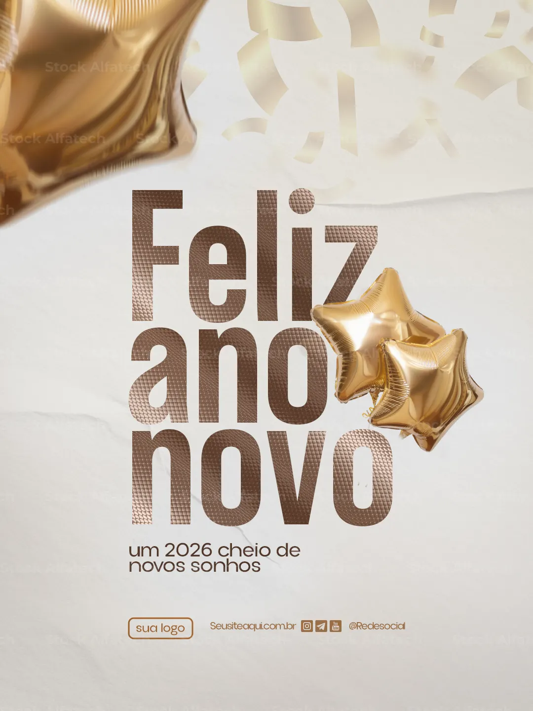 Feliz Ano Novo minimalista com dourado elegante e visual premium — Psd feed 100% editável