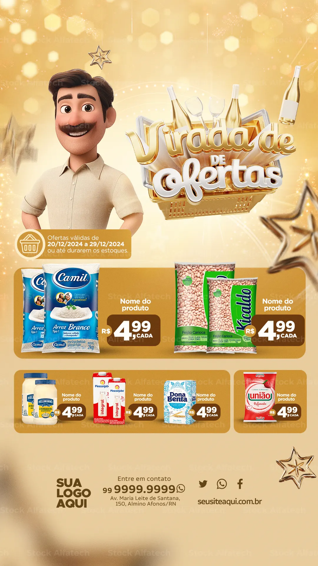 Virada de ofertas com personagem e mix de produtos — Psd flyer 100% editável