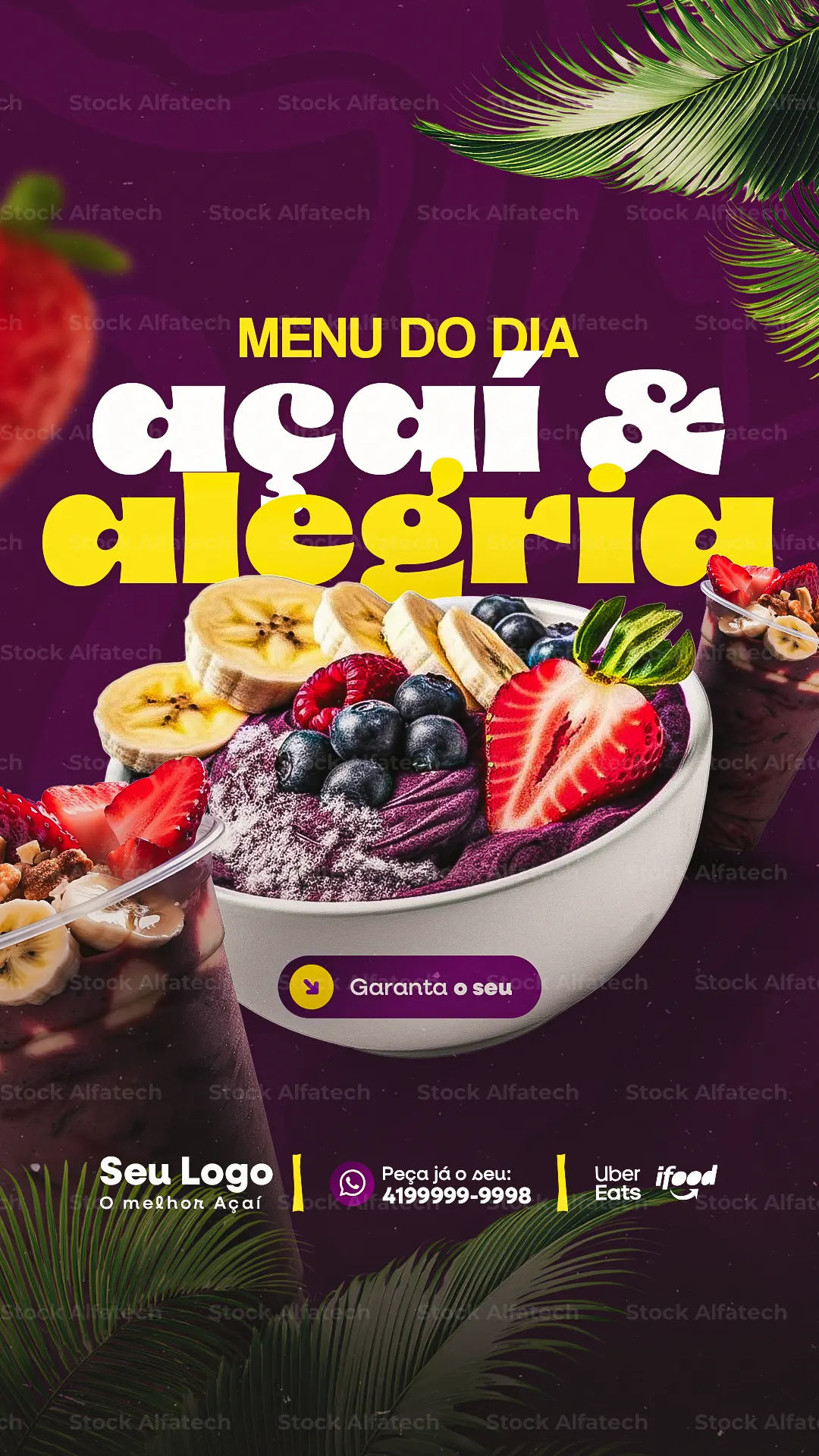 Menu do dia com açaí e alegrias em cada colherada — Psd flyer 100% editável