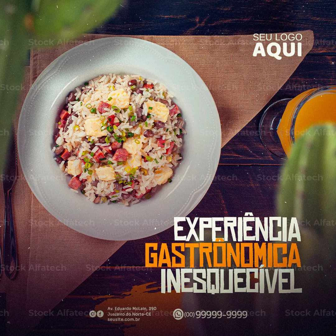 Comida caseira nordestina com baião de dois em Psd flyer 100% editável