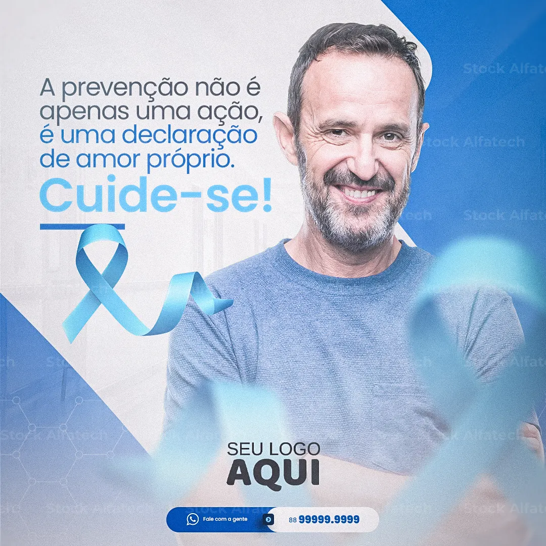 Psd flyer 100% editável com laço azul e mensagem de prevenção