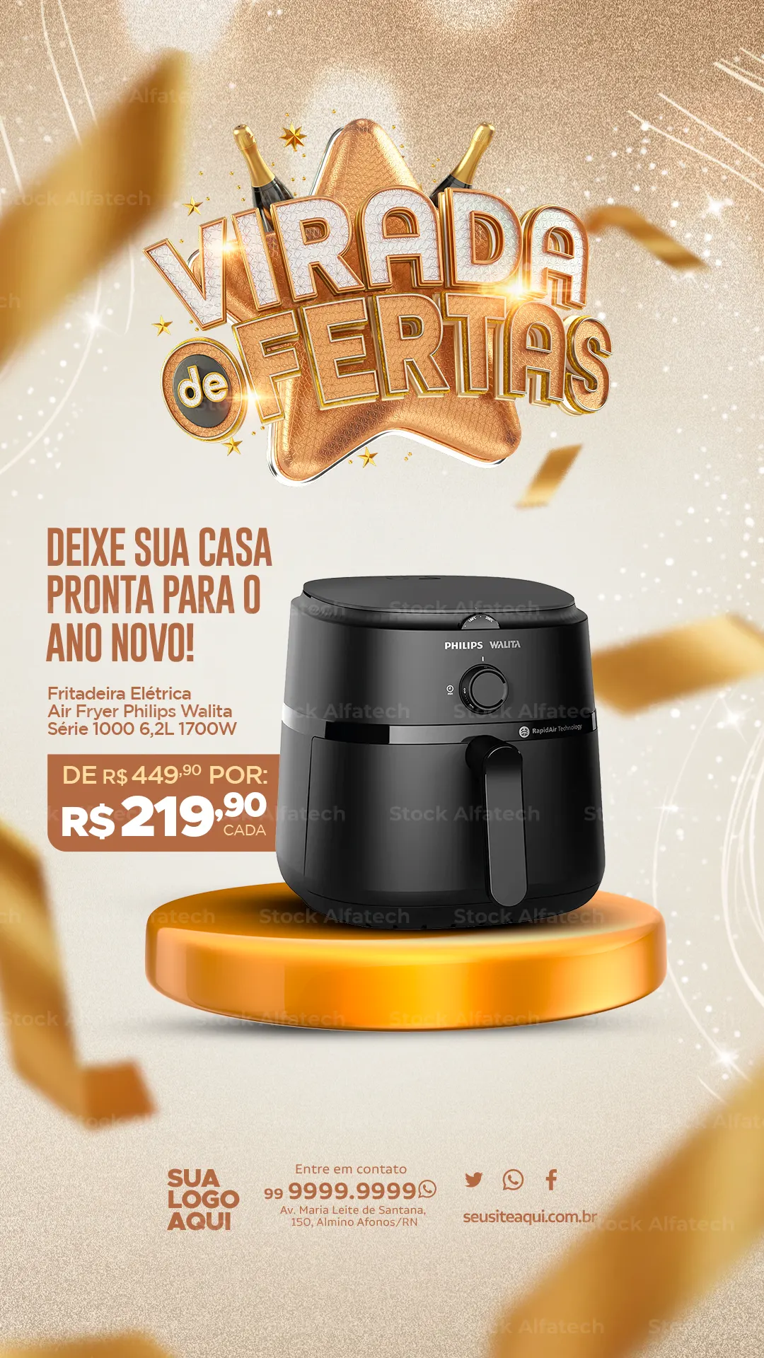 Virada de férias com oferta imperdível de air fryer — Psd flyer 100% editável