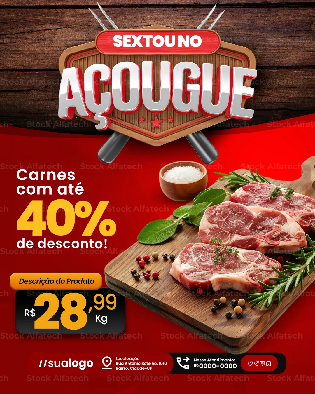 Sextou no açougue com carne boa e desconto de verdade — Psd feed 100% editável