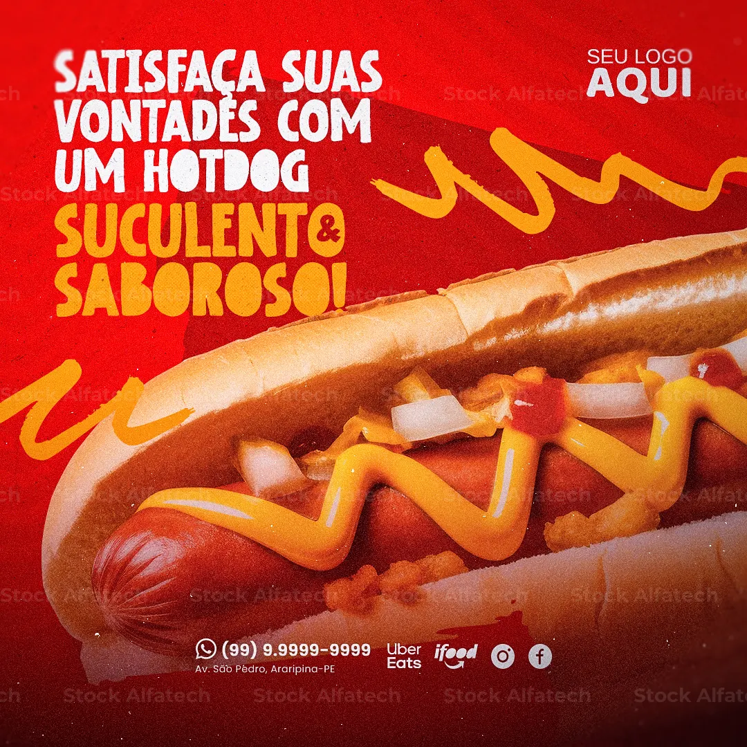 Hotdog perfeito para acompanhar sua fome em Psd flyer 100% editável