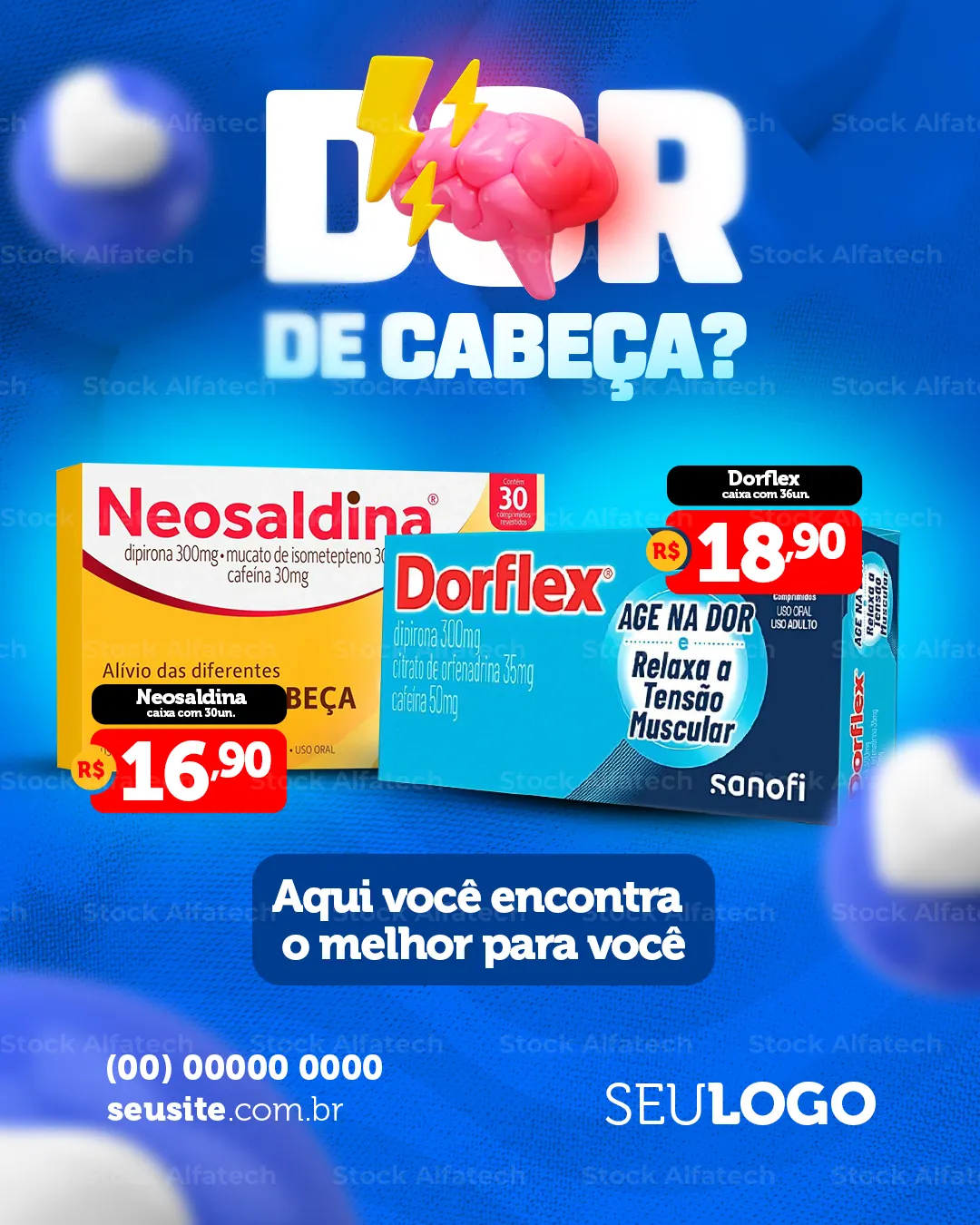 Dor de cabeça? Arte de farmácia com chamada direta e popular — Psd flyer 100% editável