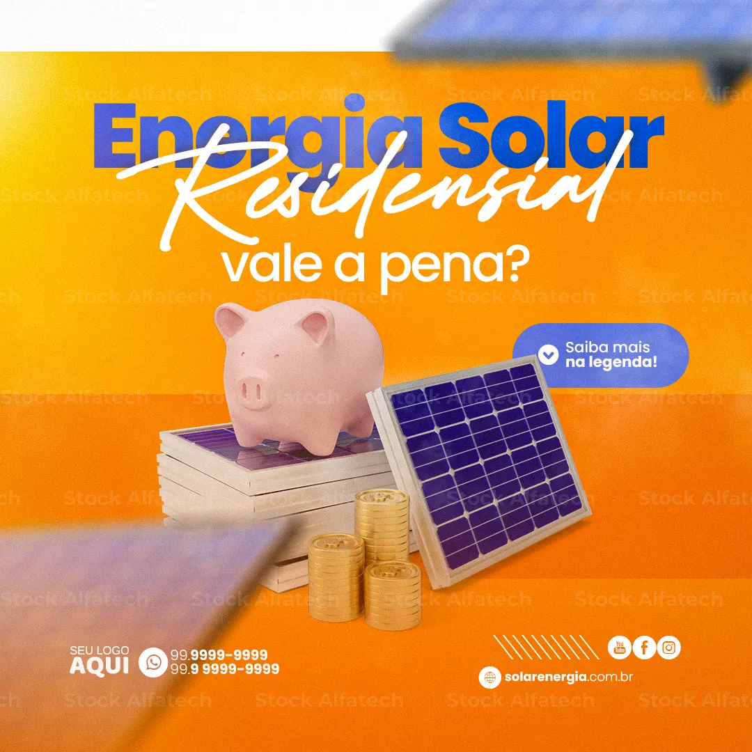 Energia solar com instalação profissional em Psd flyer 100% editável