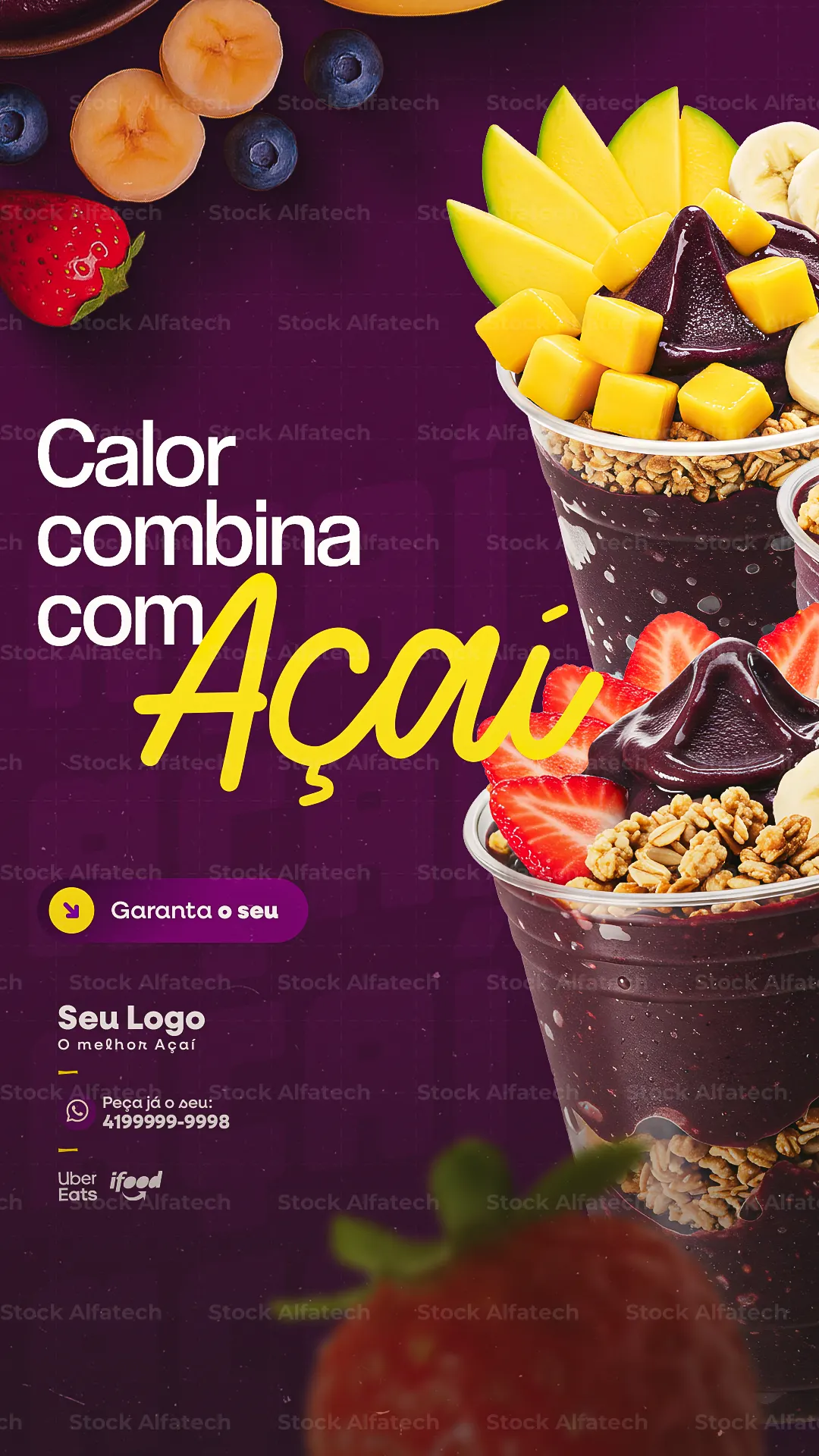 Calor combina com açaí gelado, cremoso e irresistível — Psd flyer 100% editável