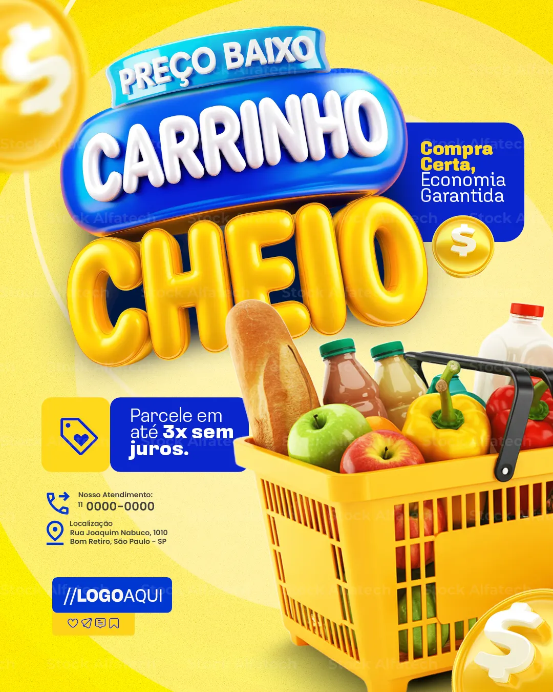 Carrinho cheio de economia para supermercado bombar no Feed — Psd feed 100% editável