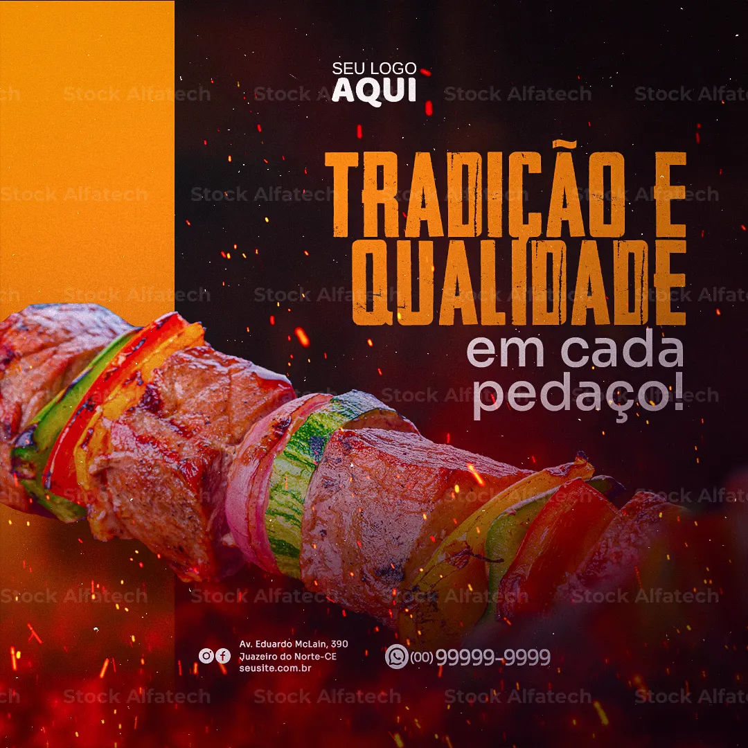 Psd flyer 100% editável para espetinho gourmet na brasa